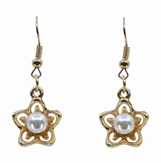 Pierced Pearl Flower Drop Earrings (35p per pair)