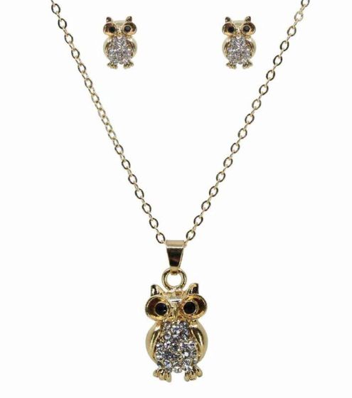 Diamante Owl Pendant & Pierced Stud Earring Set (£1.80 Each)