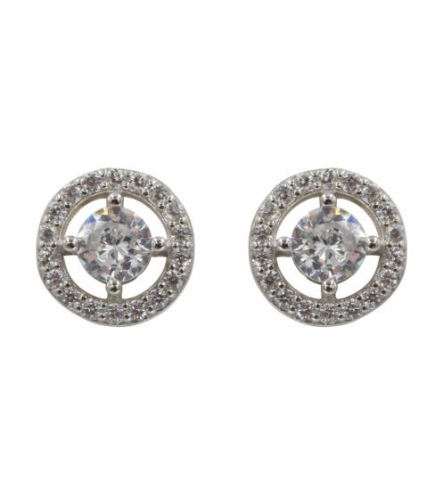 Rhodium plated sterling Silver stud earrings with Clear cubic zirconia stones.
