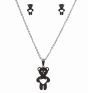 Stainless Steel Teddy Bear Pendant And Pierced Stud Earring Set 