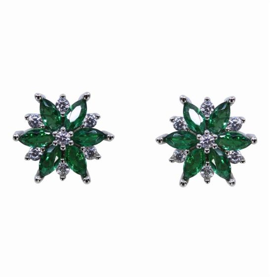 Silver Clear & Emerald CZ Stud Earrings