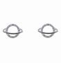 Silver Clear CZ Saturn Stud Earrings