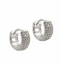 Rhodium plated sterling Silver hinged huggie earrings with Clear cubic zirconia stones.
