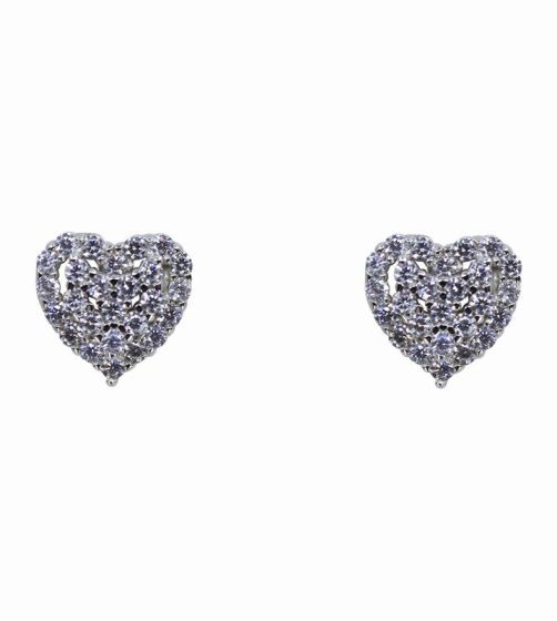 Silver Clear CZ Heart Stud Earrings