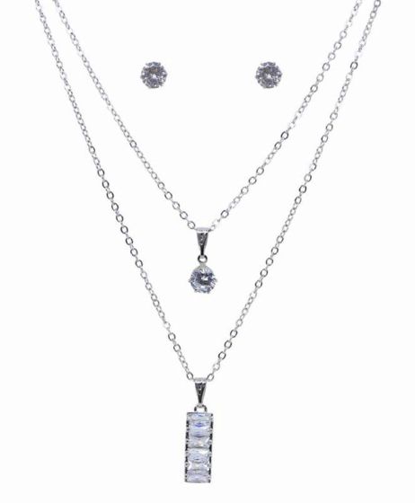 CZ Necklace & Pierced Stud Earring Set (£1.50 Each)