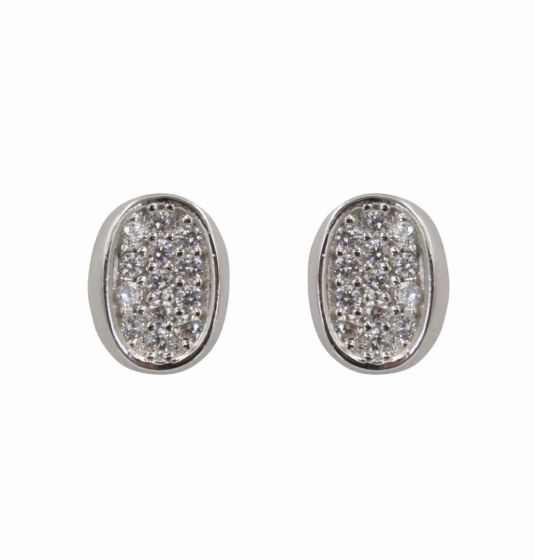 Rhodium plated sterling Silver stud earrings with Clear cubic zirconia stones.
