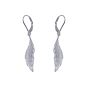 Rhodium plated sterling Silver feather design drop earrings with Clear cubic zirconia stones.
