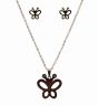 Stainless Steel Butterfly Pendant And Pierced Stud Earring Set