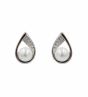 Rhodium plated sterling Silver stud earring with Clear cubic zirconia stones and freshwater pearls.
