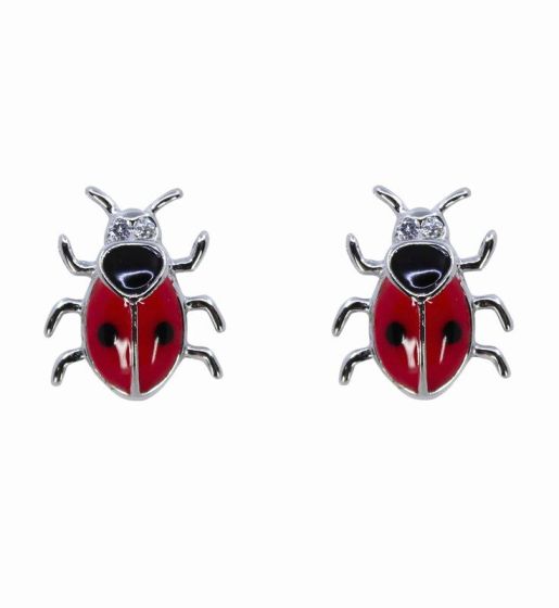 Silver Clear CZ & Enamelled Ladybird Stud Earrings (£3.70 each)