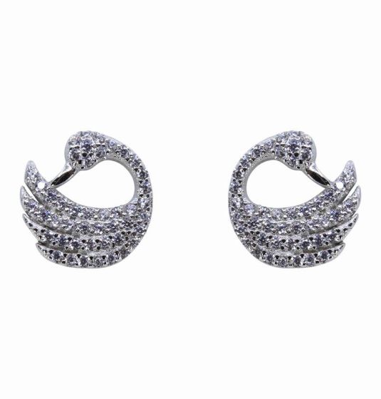 Silver Clear CZ Swan Stud Earrings