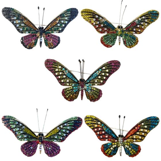 Venetti collection, Gold colour plated butterfly design brooch with genuine crystal stones and coloured enamelling.
