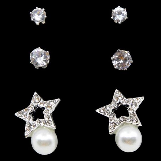 Venetti Diamante & Pearl Pierced Earrings Set (60p Per Set)