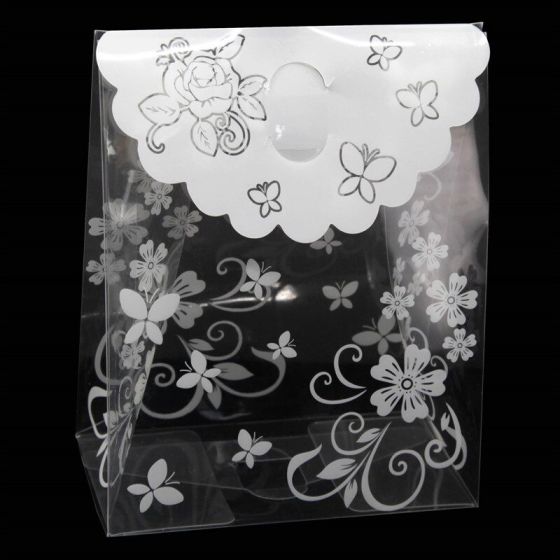 Clear acetate, floral and butterfly themed gift box.
Measuring approx 11cm x 14cm x 6cm when assembled.
Pack of 12.

*Comes flat packed.