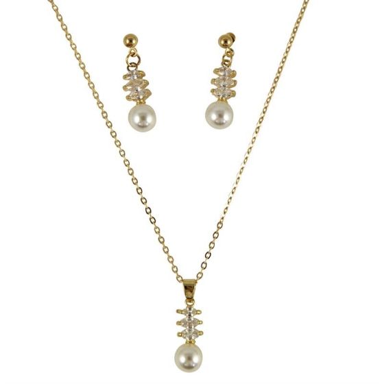 Diamante & Pearl Pendant & Drop Earrings Set (£2.20 Each)