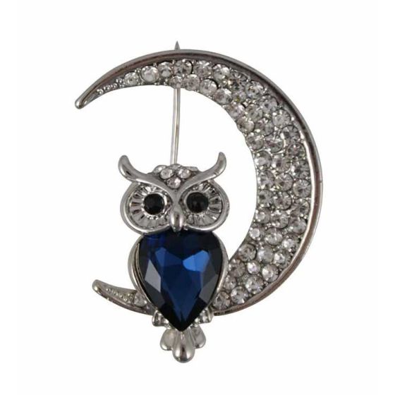 Venetti Diamante Owl & Moon Brooch