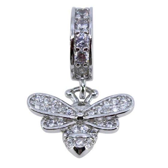 Silver Clear CZ Bee Sliding Charm (£6.60 Each)