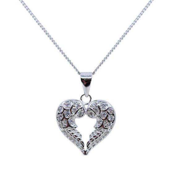 Silver Clear CZ Heart Angel Wings Pendant (£6.90 Each)