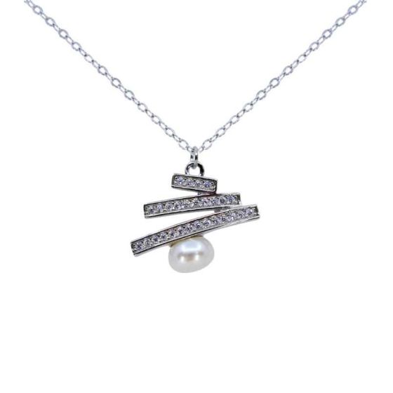 Silver Clear CZ & Freshwater Pearl Pendant (£6.50 Each) 
