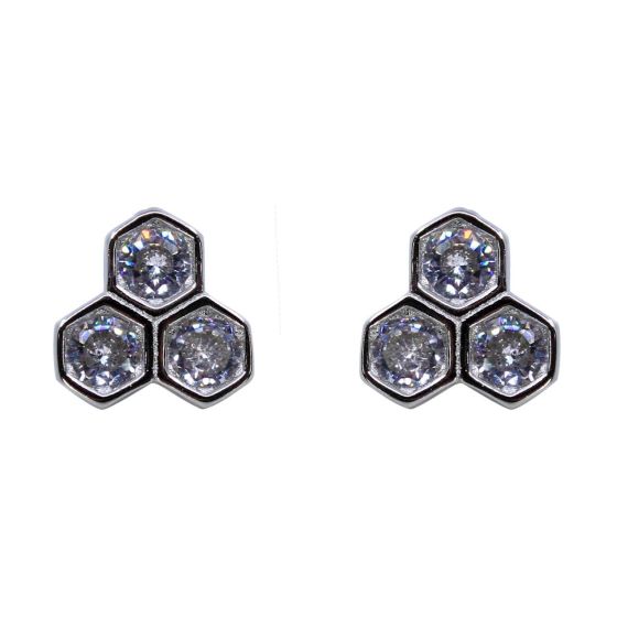 Silver Clear CZ Honeycomb Stud Earrings (£3.80 Each)