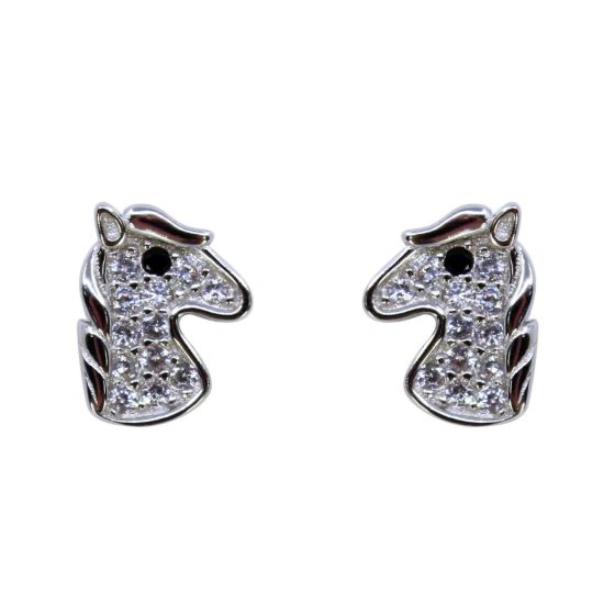 Silver Clear & Jet CZ Horse Stud Earrings (£3.50 Each)