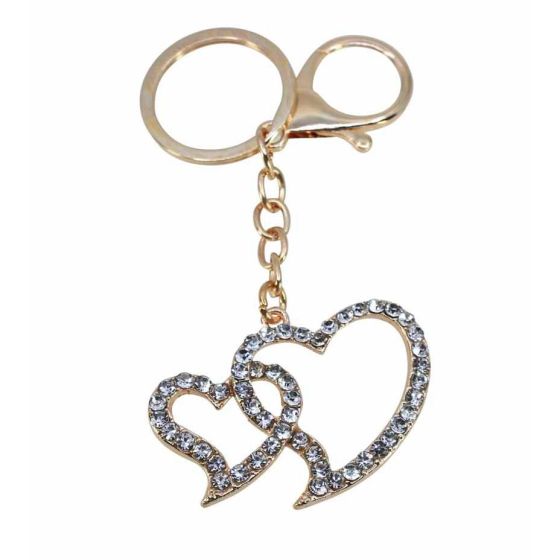 Diamante Double Heart Bag Charm (£1.50 Each)