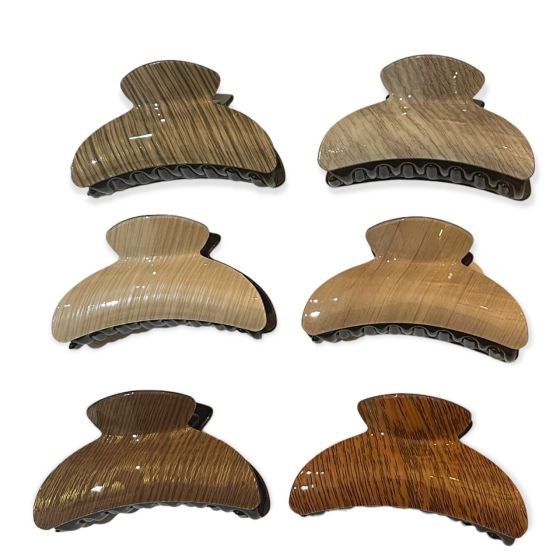 Wood  Effect Acrylic Hair Clamp Pack Of 6 (£1.00 Each)