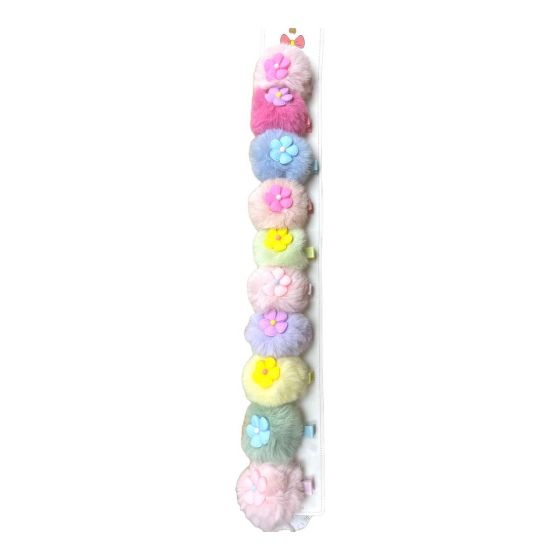 Large size Fluffy Pom Poms With  Flower Motif On concord -( £0.35 Each )