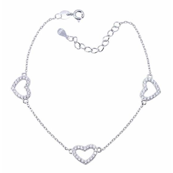 Silver Clear CZ Heart Bracelet (£6.60 Each)