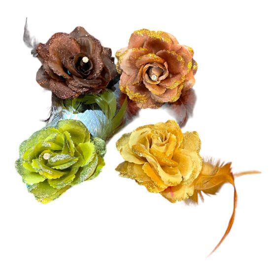 Assorted Glittery Hair Flower/ Brooch Brown Tones Hair Flowers (£0.50 Each )