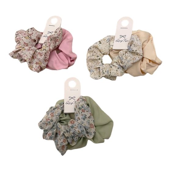 Summer Plain And Floral Summer Scrunchies Two On a Card -(£0.60 Per Pair )