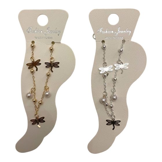 Dragonfly & Pearl Charm Anklet (