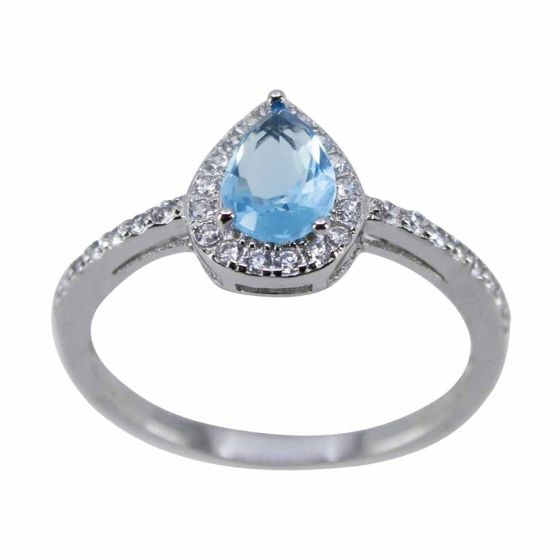 Silver Clear & Aqua CZ Ring (£4.95 Each)