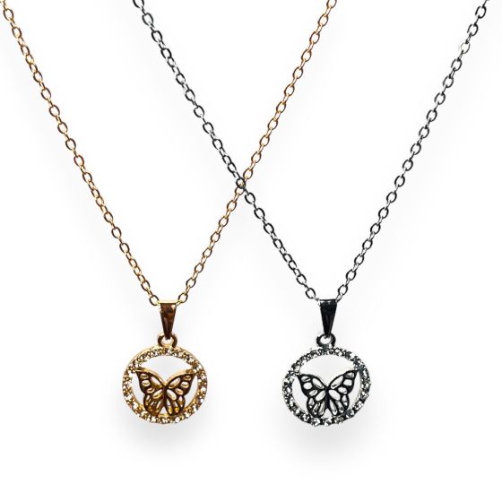 Ladies Diamante Butterfly Pendant - ( £0.75 Each )