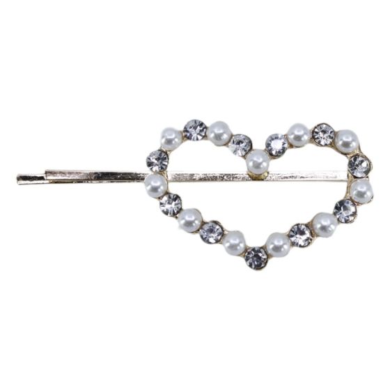 Diamante & Pearl Heart Hair Slide (£0.50p Each)