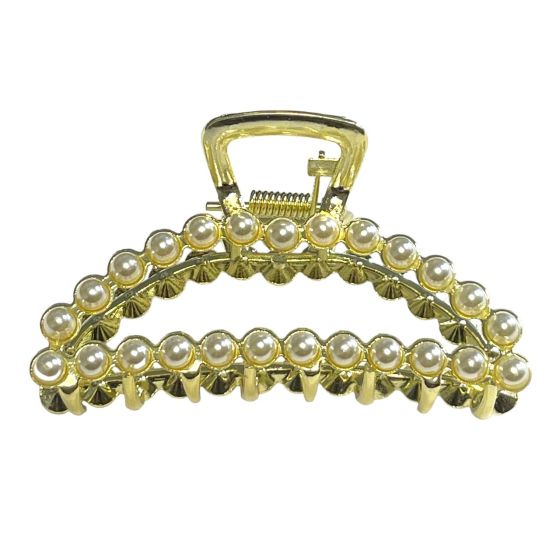 Ladies Gold Colour Plated D Shaped Imitation Pearl Clamp- (£0.90 Each )