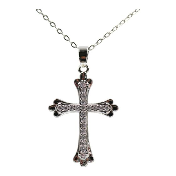 High quality, Cross pendant with genuine Clear crystal stones.
Rhodium colour plated, coated on top of Copper base metal.
