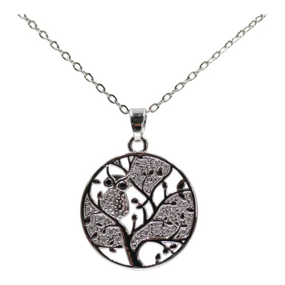 High quality, Tree of life and owl design pendant with genuine Clear crystal stones.
Rhodium colour plated, coated on top of Copper base metal.
