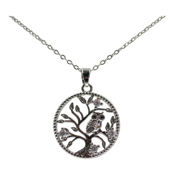 High quality, Tree of life and owl design pendant with genuine Clear crystal stones.
Rhodium colour plated, coated on top of Copper base metal.
