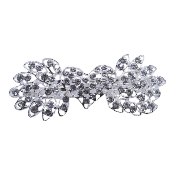 Rhodium colour plated heart design French clip with genuine clear crystal stones.
