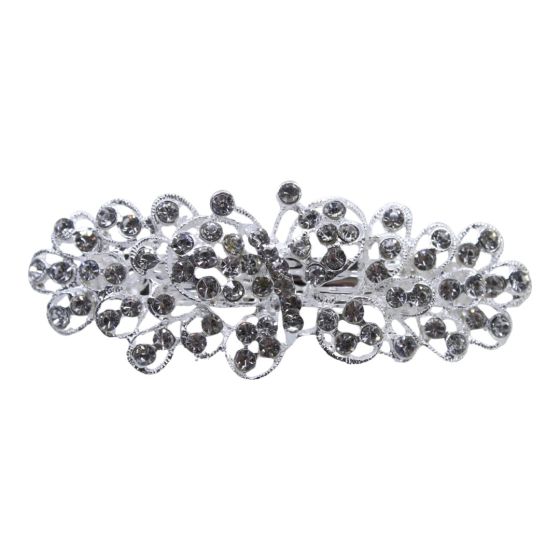 Rhodium colour plated floral French clip with genuine clear crystal stones.
