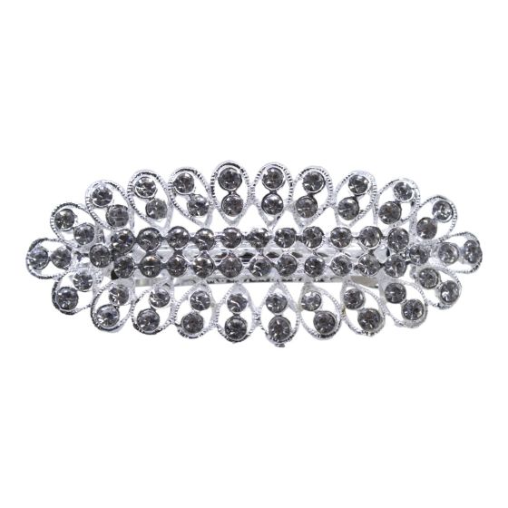 Rhodium colour plated French clip with genuine clear crystal stones.
