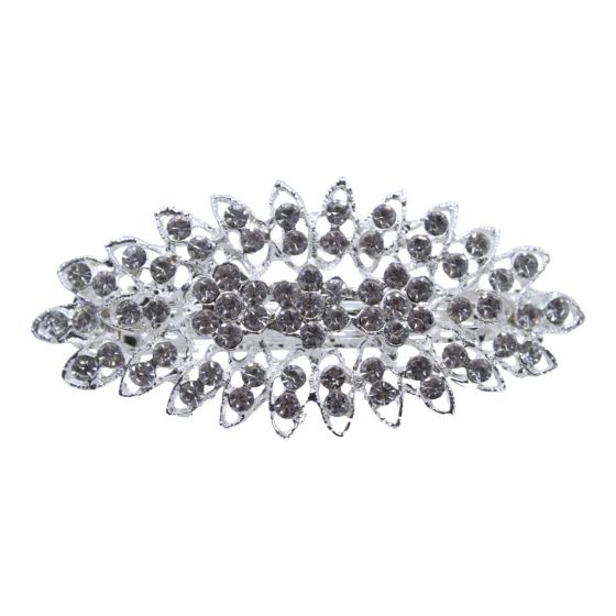 Rhodium colour plated French clip with genuine clear crystal stones.
