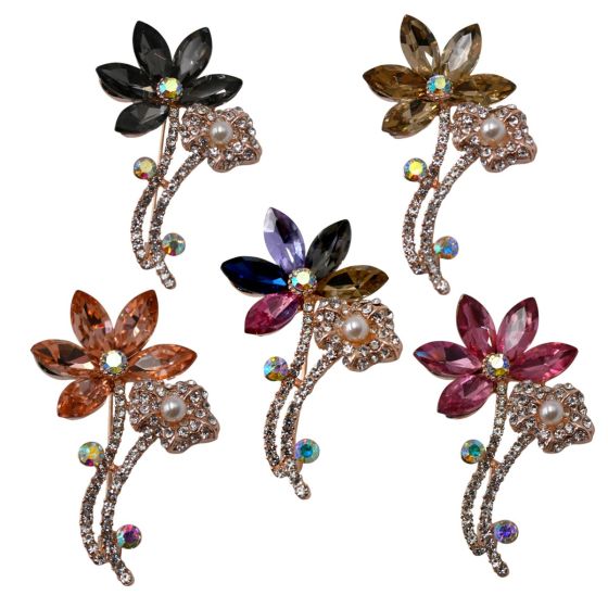 Diamante And Cut Glass Flower Brooch