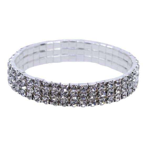 3-row Rhodium colour plated expandable bracelet with genuine Clear crystal stones.
