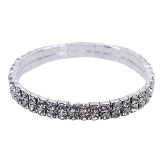 2-row Rhodium colour plated expandable bracelet with genuine Clear crystal stones.
