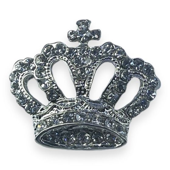 Rhodium colour plated crown design brooch with genuine Clear crystal stones.
.