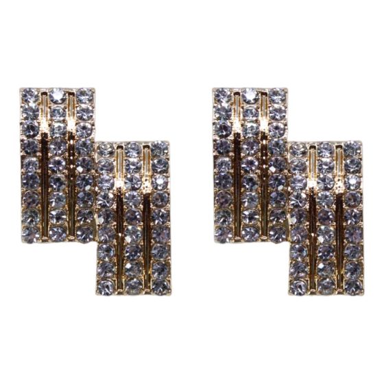 Gold or Rhodium colour plated clip-on stud earrings with Clear crystal stones.
