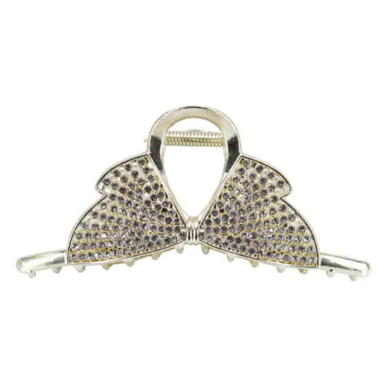 Gold colour plated metal bow design clamp with genuine Clear crystal stones.
