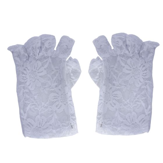 Girls White Fingerless Lace Gloves 
